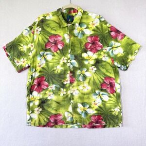 Vintage Jams World Shirt Large Hawaiian Rayon Made in USA Puanani Green Hibiscus